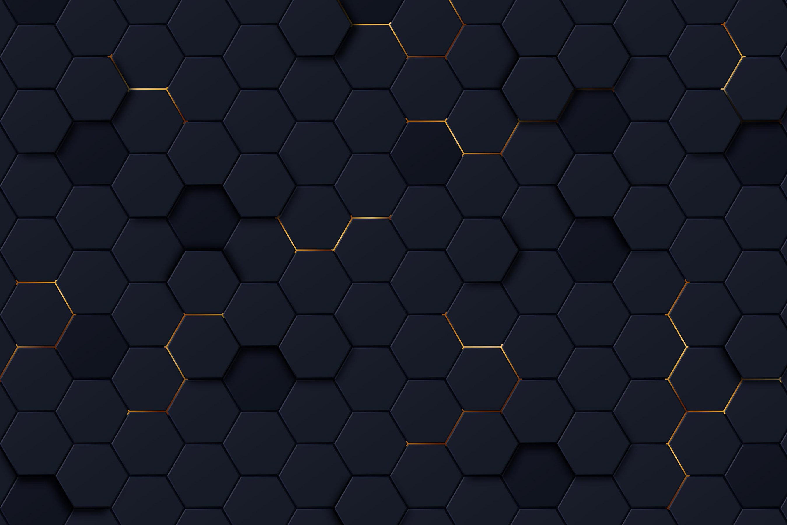 Black Hexagon Grid with Golden Border